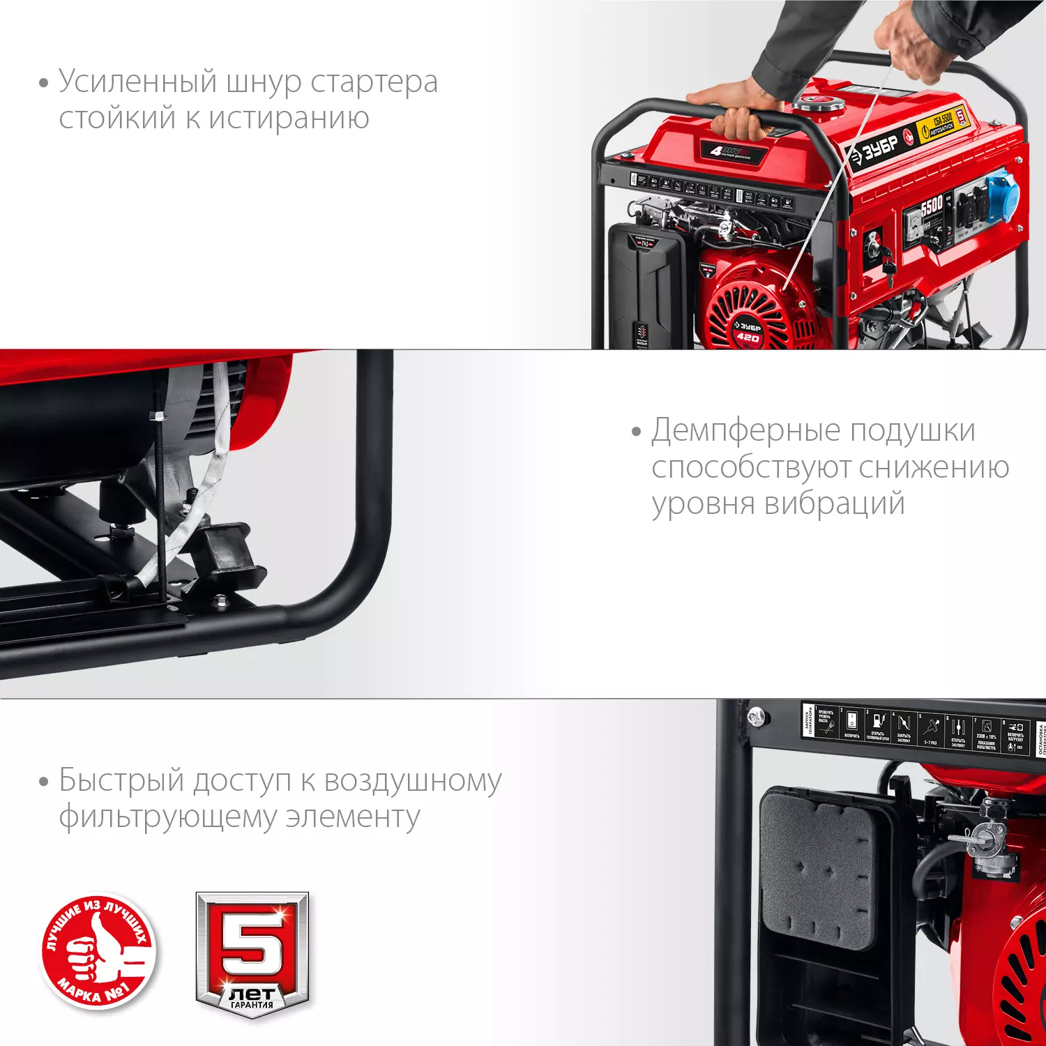 ЗУБР 5.5 кВт, с автозапуском, бензиновый генератор СБА-5500 Мастер