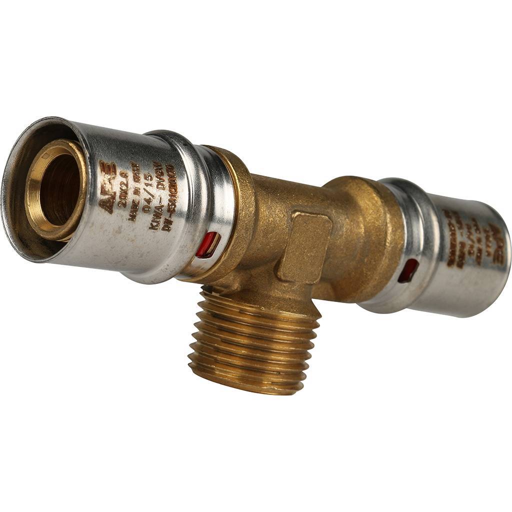 SFP-0008-201220 STOUT Тройник-переходник с наружной резьбой 20х1/2"х20 для металлопластиковых труб прессовой