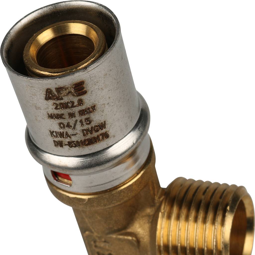 SFP-0008-201220 STOUT Тройник-переходник с наружной резьбой 20х1/2"х20 для металлопластиковых труб прессовой