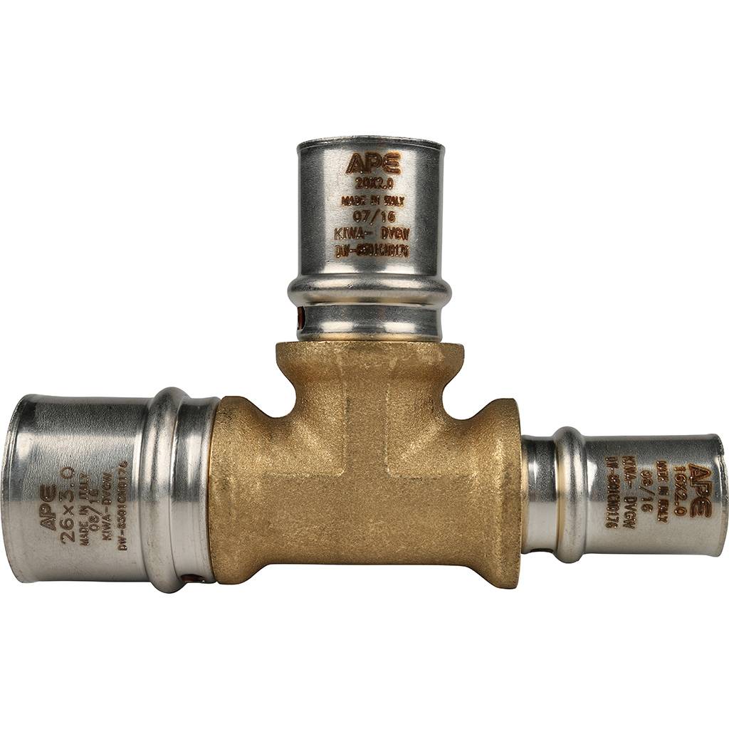 SFP-0005-262016 STOUT Тройник переходной 26х20х16 для металлопластиковых труб прессовой