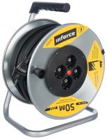Inforce Удлинитель силовой на металл. катушке К4-Е-50 КГ 3x1.5 50м, 16А, 4 встр. розетки с з/к 44150