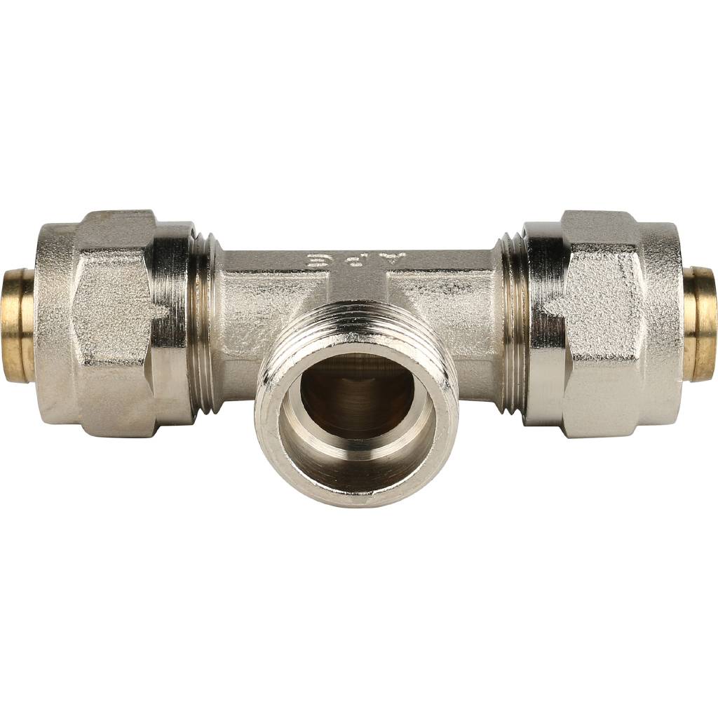 SFS-0011-003420 STOUT Тройник-переходник с наружной резьбой 3/4"х20 для металлопластиковых труб винтовой