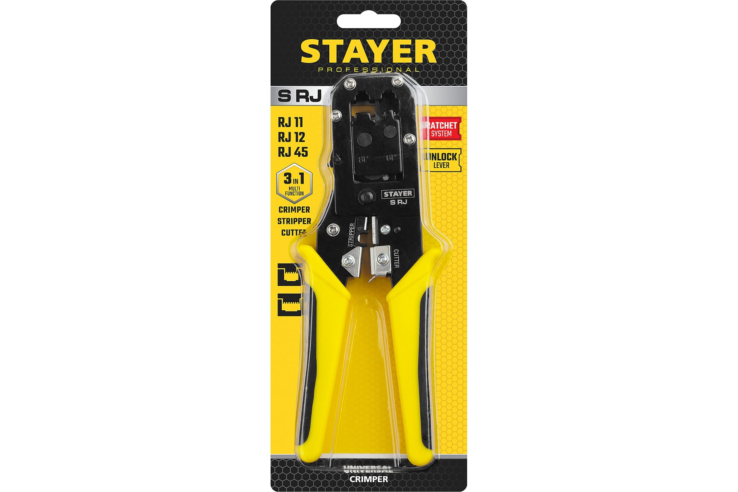 STAYER RJ45, RJ11/RJ12, кримпер универсальный 22652 Professional