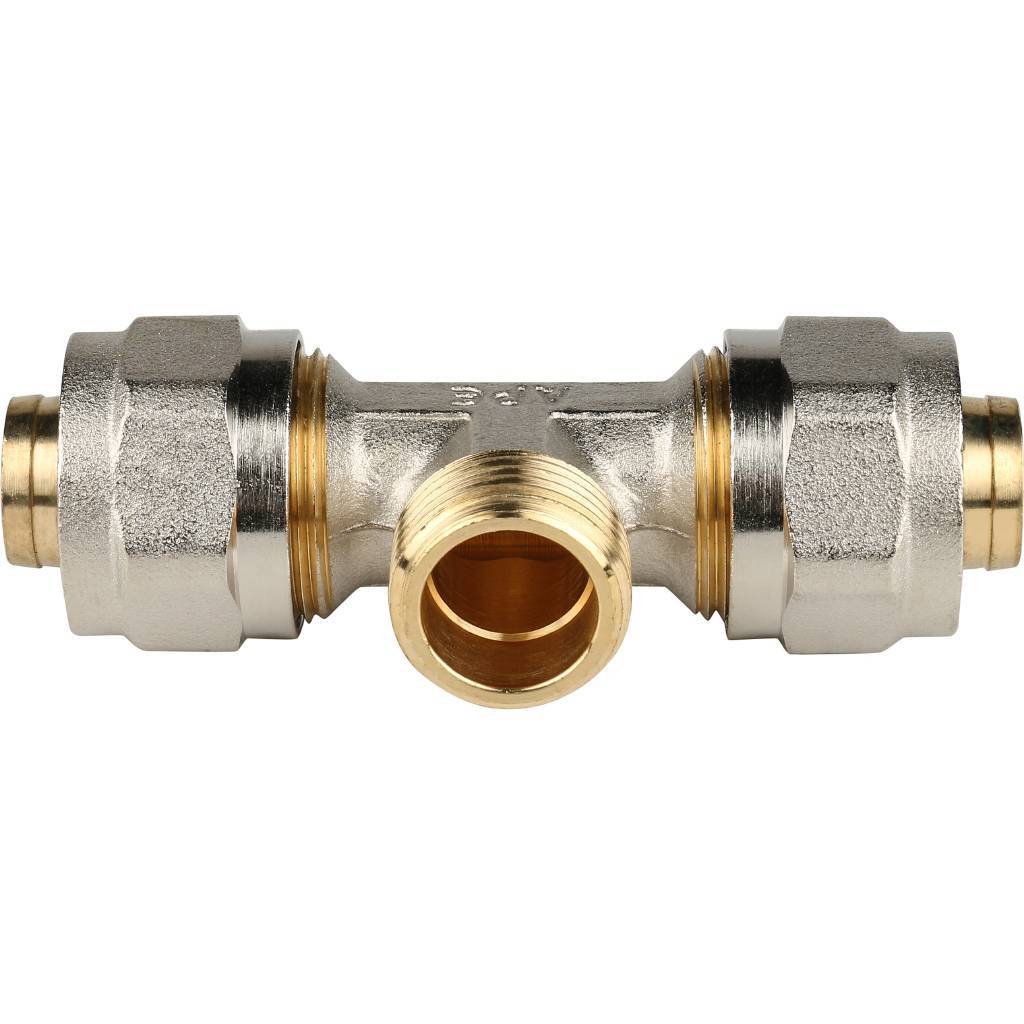 SFS-0011-001220 STOUT Тройник-переходник с наружной резьбой 1/2"х20 для металлопластиковых труб винтовой