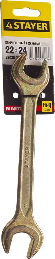 STAYER 22х24 мм, Hi-Q Сталь, оцинкованный, гаечный ключ рожковый 27038-22-24 Master