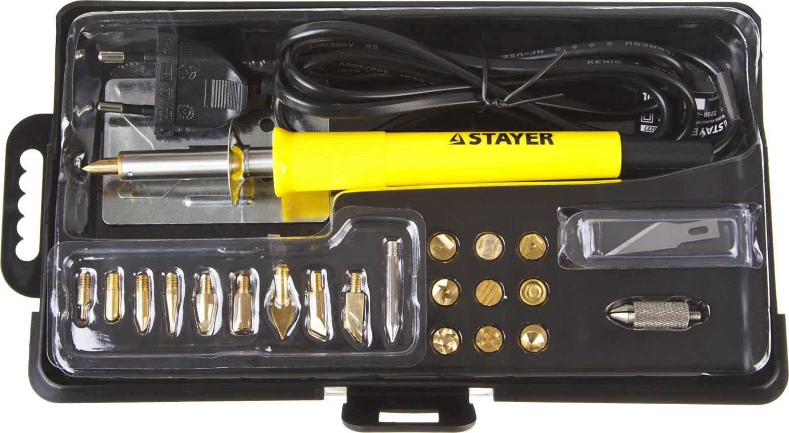 STAYER 30 Вт, 20 насадок, прибор для выжигания 3 в 1 45227