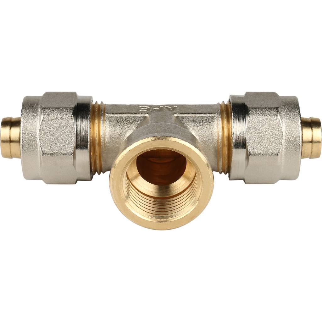 SFS-0012-001216 STOUT Тройник-переходник с внутренней резьбой 1/2"х16 для металлопластиковых труб винтовой