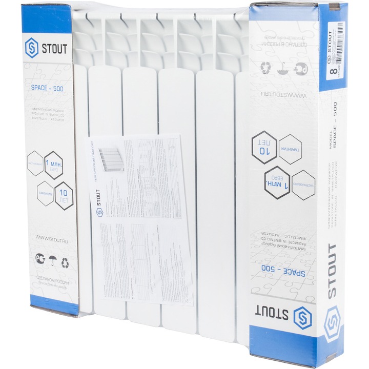 SRB-0310-050008 STOUT Space 500 8 секций радиатор биметаллический боковое подключение RAL9016