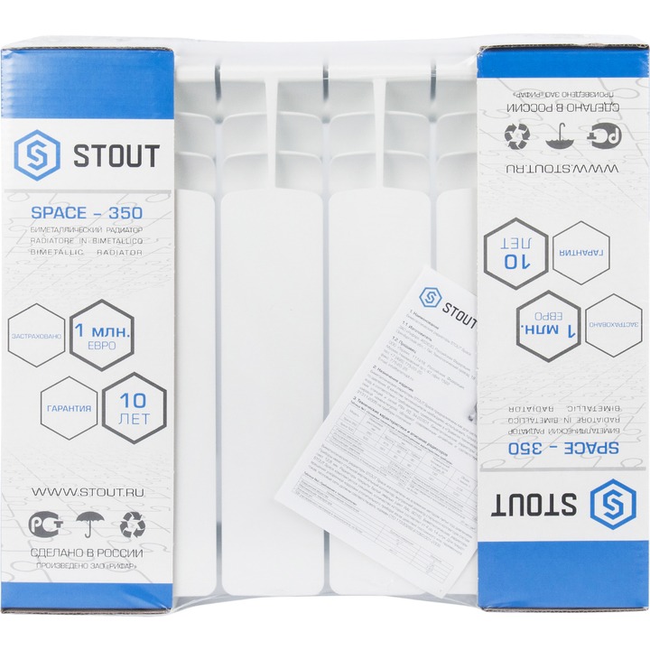 SRB-0310-035006 STOUT Space 350 6 секций радиатор биметаллический боковое подключение RAL9016