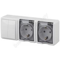 Двойной блок две розетки + выключатель ЭРА 11-7404-01 IP54, 16A 10AX -250В, ОУ, Эксперт белый Б0027675