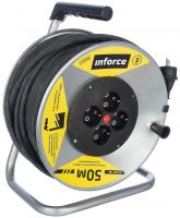 Inforce Удлинитель силовой на металл. катушке К4-Е-50 КГ 3x2.5 50м, 16А, 4 встр. розетки с з/к 45150