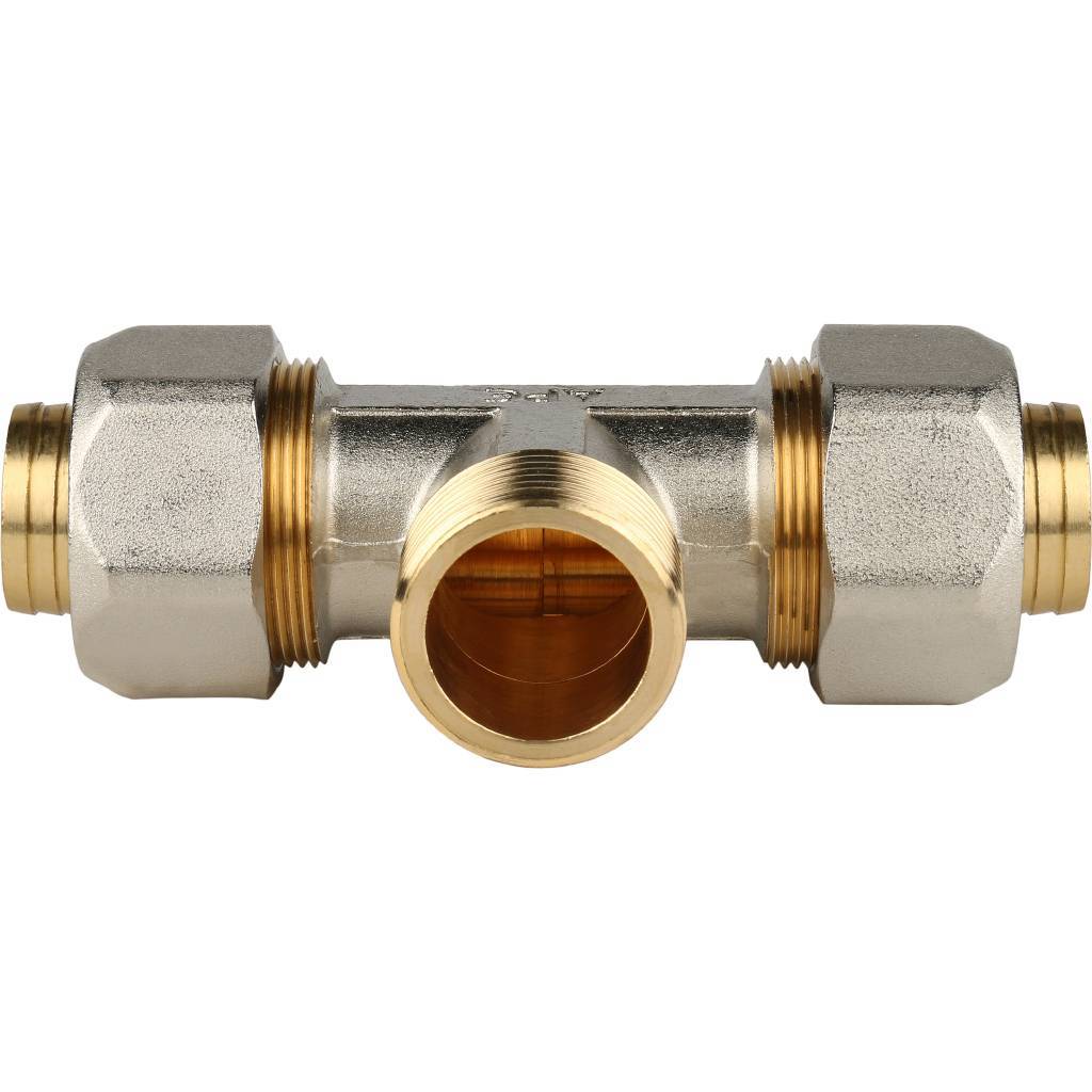 SFS-0011-000132 STOUT Тройник-переходник с наружной резьбой 1"x32 для металлопластиковых труб винтовой