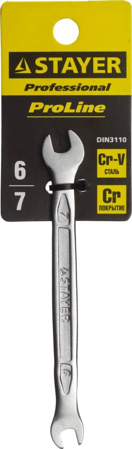 STAYER 6х7 мм, Cr-V сталь, хромированный, гаечный ключ рожковый 27035-06-07 Professional