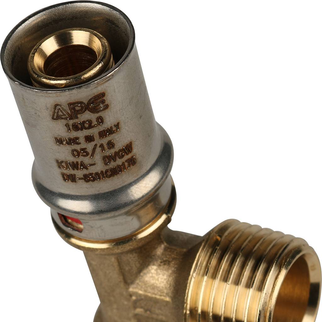 SFP-0008-161216 STOUT Тройник-переходник с наружной резьбой 16х1/2"х16 для металлопластиковых труб прессовой