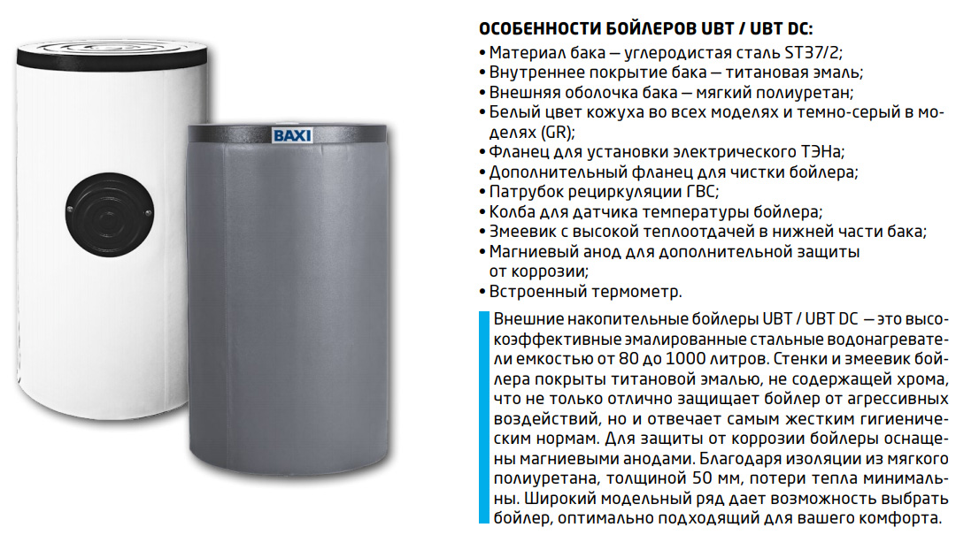 Бойлер косвенного нагрева BAXI UBT 200 200л (39,3 кВт) белый с возможностью подключения ТЭНа
