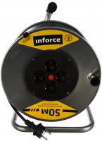 Inforce  Удлинитель силовой на металл.кат. К4-Е-50ПВС 3x1.5 50м 16А, 4 встр. розетки с з/к 40150
