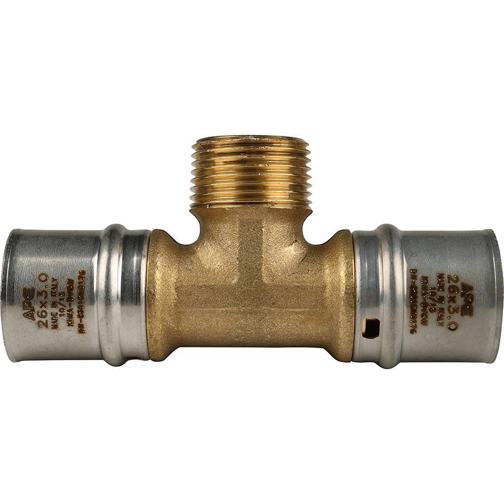 SFP-0008-263426 STOUT Тройник-переходник с наружной резьбой 26х3/4"х26 для металлопластиковых труб прессовой