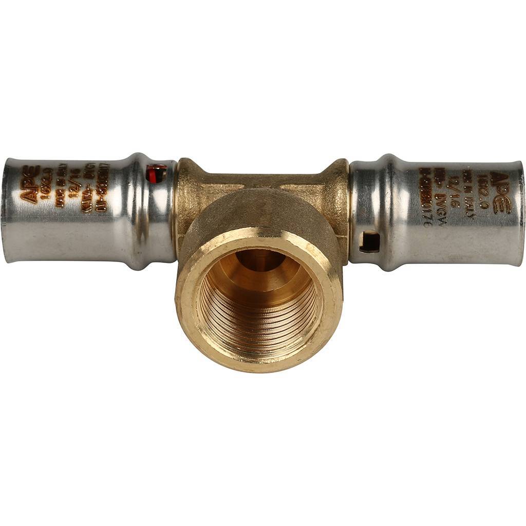SFP-0007-001216 STOUT Тройник-переходник с внутренней резьбой 16х1/2"х16 для металлопластиковых труб прессовой