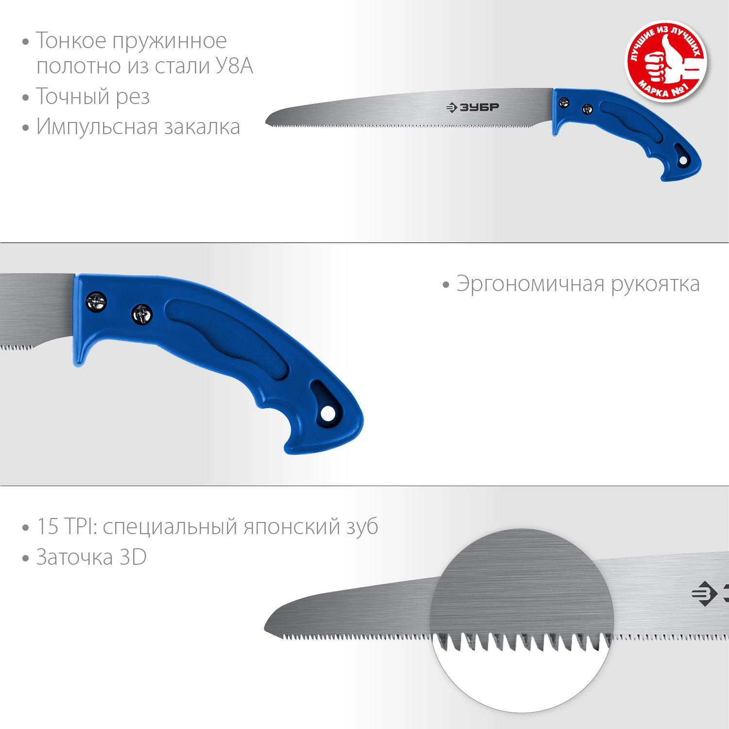 ЗУБР 15 TPI, 250 мм, ножовка универсальная (пила) Молния 15 ЭКСПЕРТ 15154-250