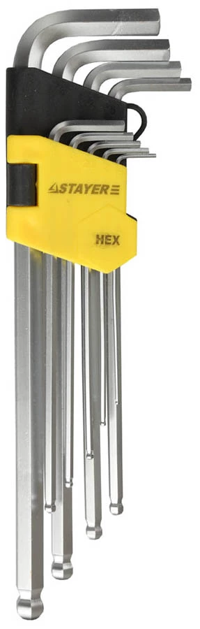 STAYER 9 шт., Cr-V, ключи имбусовые удлиненные с шариком 2741-H9-2