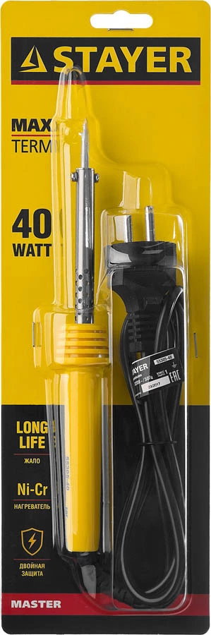 STAYER 40 Вт, конус, пластиковая рукоятка, электропаяльник Maxterm 55305-40 Master