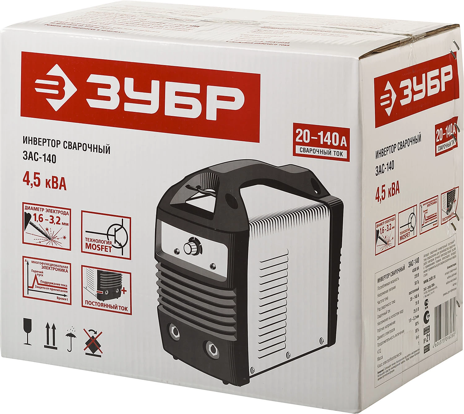 ЗУБР 20-140А, ММА, MOSFET, инвертор сварочный ЗАС-140