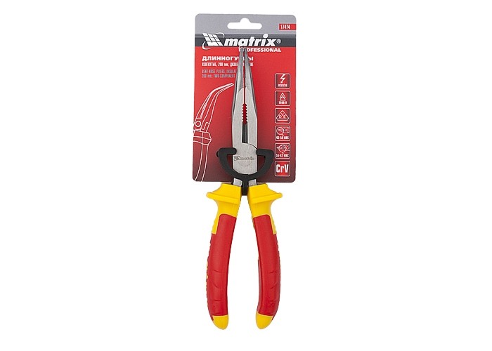 Длинногубцы изогнутые Insulated, 200 мм, двухкомпонентные рукоятки Matrix Professional