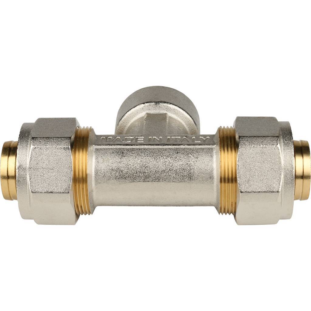 SFS-0012-000132 STOUT Тройник-переходник с внутренней резьбой 1"x32 для металлопластиковых труб винтовой