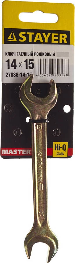 STAYER 14х15 мм, Hi-Q Сталь, оцинкованный, гаечный ключ рожковый 27038-14-15 Master