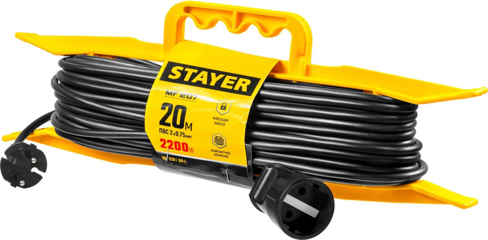 STAYER 20 м, 2200 Вт, 1 гнездо, удлинитель электрический силовой 55018-20_z01