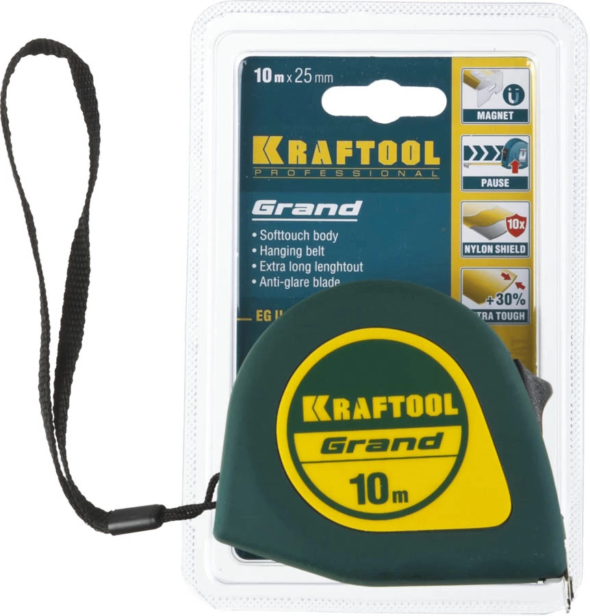 KRAFTOOL 10 м х 25 мм, рулетка GRAND 34022-10-25