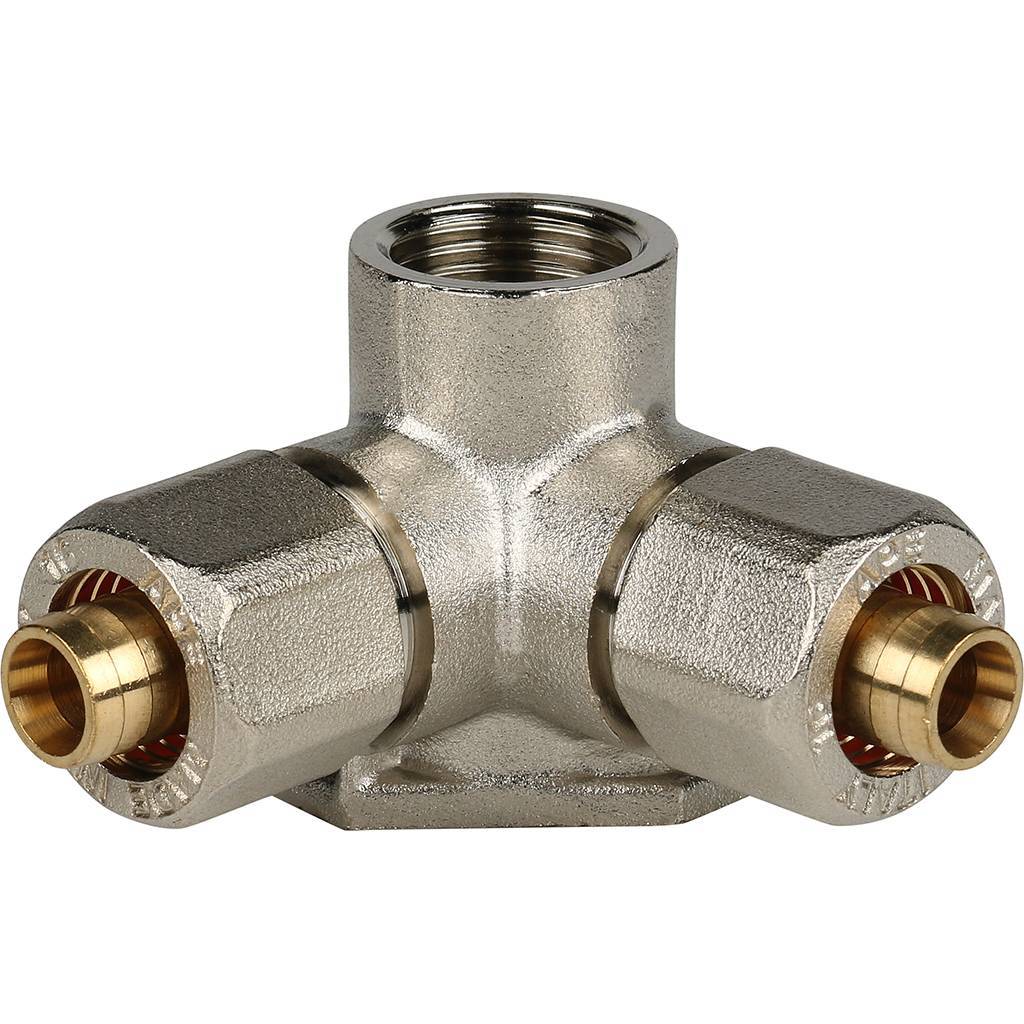 SFS-0014-001216 STOUT Тройник настенный с креплением для металлопластиковых труб винтовой