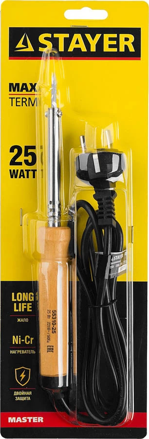 STAYER 25 Вт, 220 В, конус, деревянная рукоятка, электропаяльник Maxterm 55310-25 Master