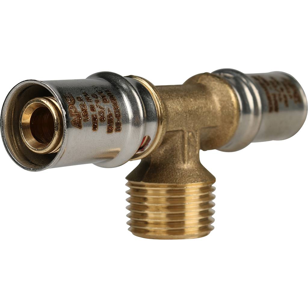 SFP-0008-161216 STOUT Тройник-переходник с наружной резьбой 16х1/2"х16 для металлопластиковых труб прессовой